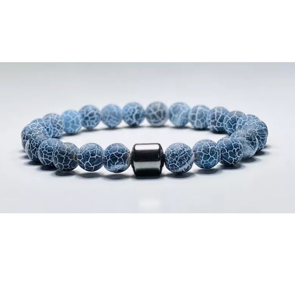 Men Blue Weathered Bead Bracelet